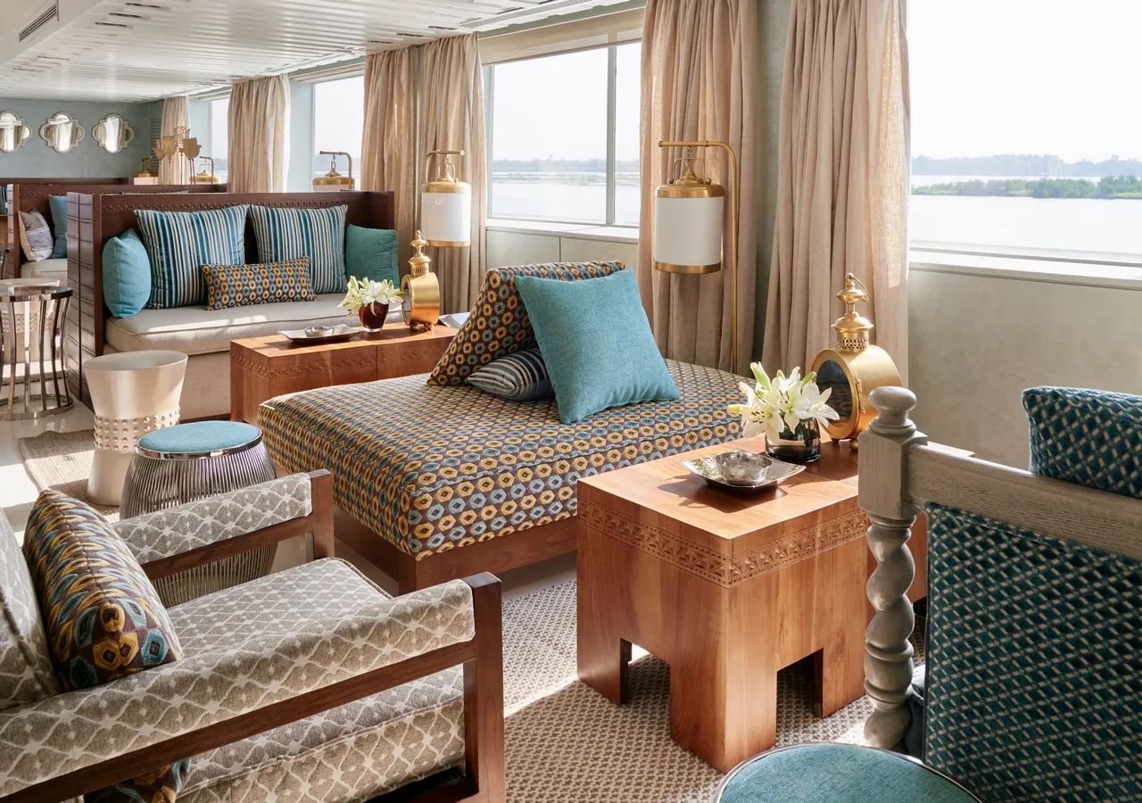 Lounge aboard the Sanctuary Nile Adventurer Cruise Nile cruise